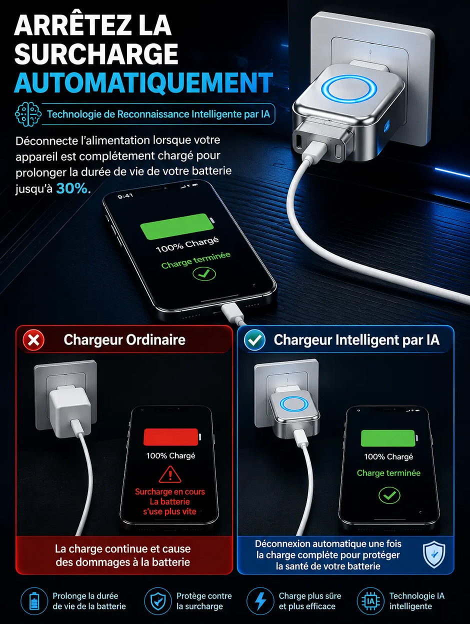 Chargeur Intelligent 140W GaN  Arrêt Automatique par IA