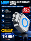 Chargeur Intelligent 140W GaN  Arrêt Automatique par IA