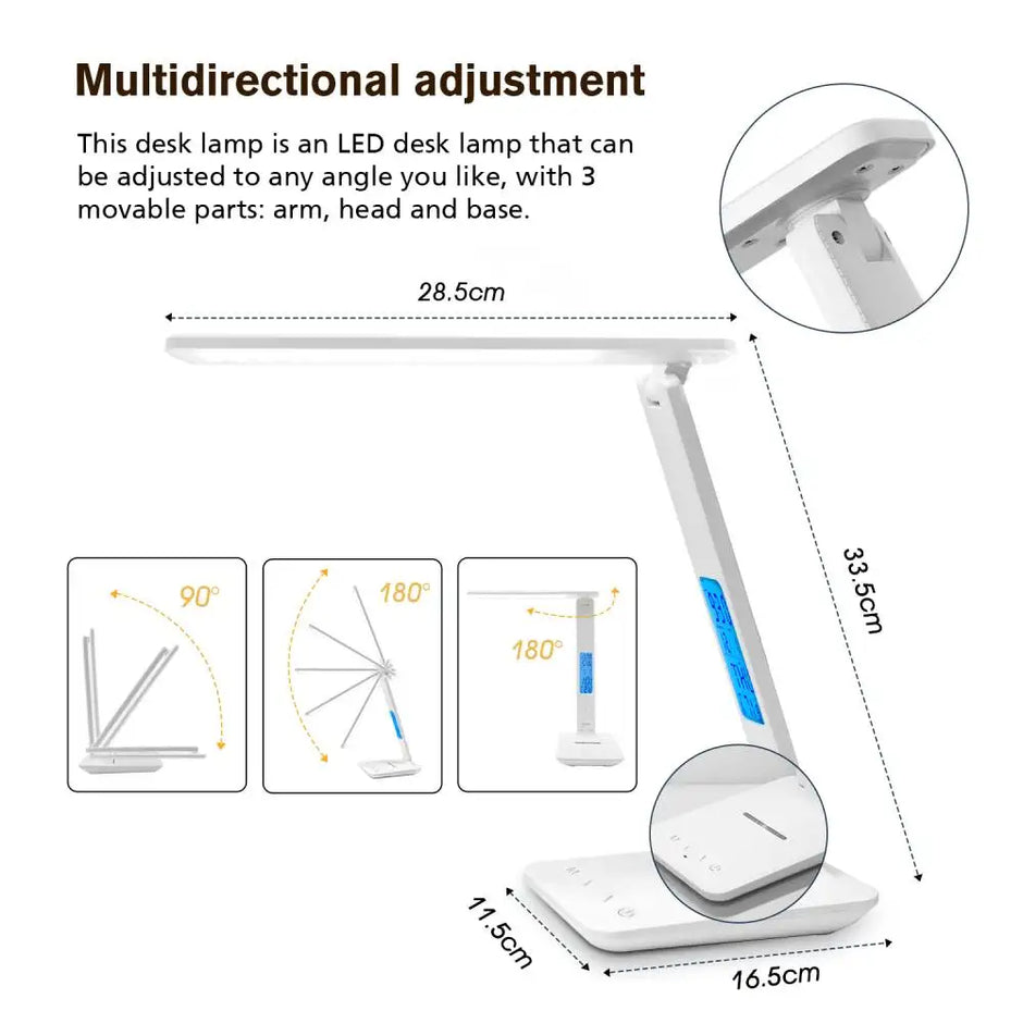 LAMPE DE BUREAU LED AVEC CHARGE SANS FIL QI 10W CALENDRIER THERMOMÈTRE ET RÉVEIL