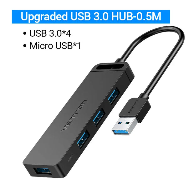 HUB USB 3.0 HUB USB 2.0 ADAPTATEUR MULTI-USB RÉPARTITEUR 4 PORTS HAUTE VITESSE AVEC PORT DE CHARGE MICRO USB
