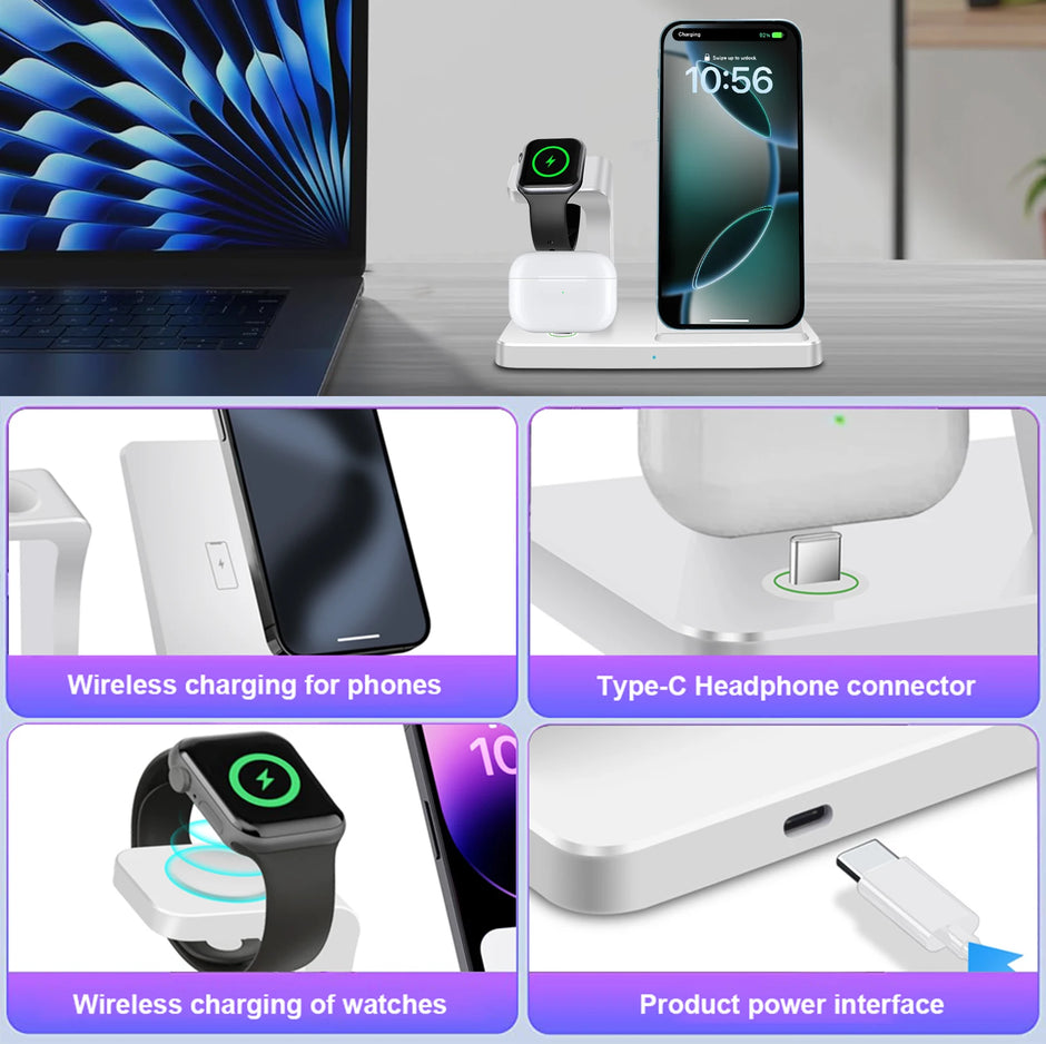 SUPPORT DE CHARGEUR SANS FIL 3 EN 1 STATION DE CHARGE RAPIDE