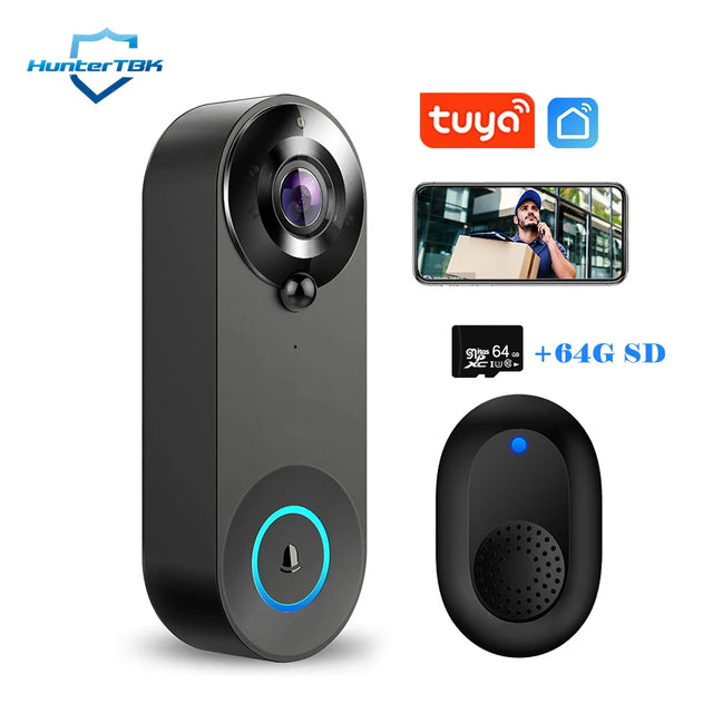 CAMÉRA DE SONNETTE VIDÉO SANS FIL 1080P SÉCURITÉ INTELLIGENTE POUR MAISON DÉTECTION DE MOUVEMENT VISION NOCTURNE INTERPHONE SONNETTE