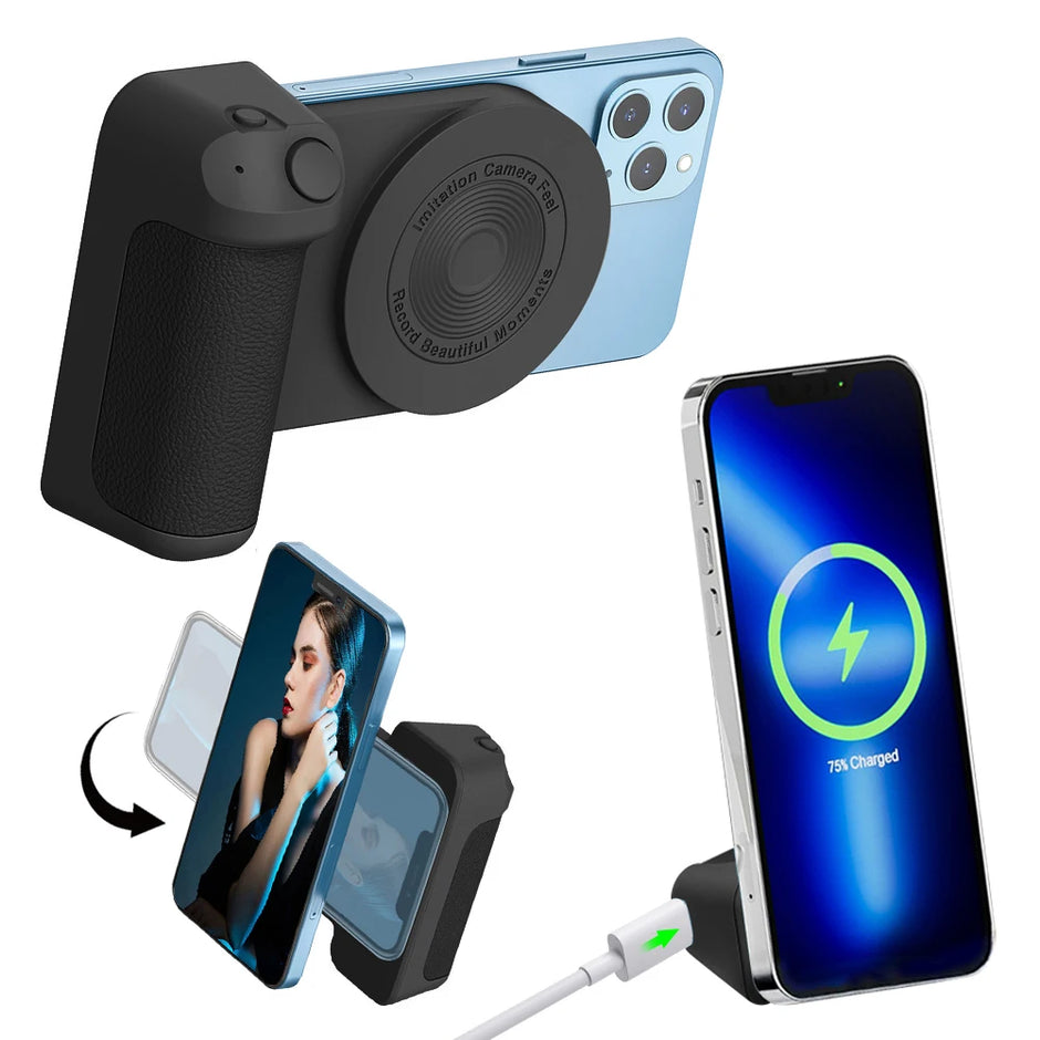 SUPPORT APPAREIL PHOTO 3 EN 1 AVEC POIGNÉE DE CHARGE MULTIFONCTIONNELLE MAGNÉTIQUE POUR SELFIE AVEC SUPPORT PHOTO BLUETOOTH COMPATIBLE ANTI-VIBRATION POUR ANDROID/IOS