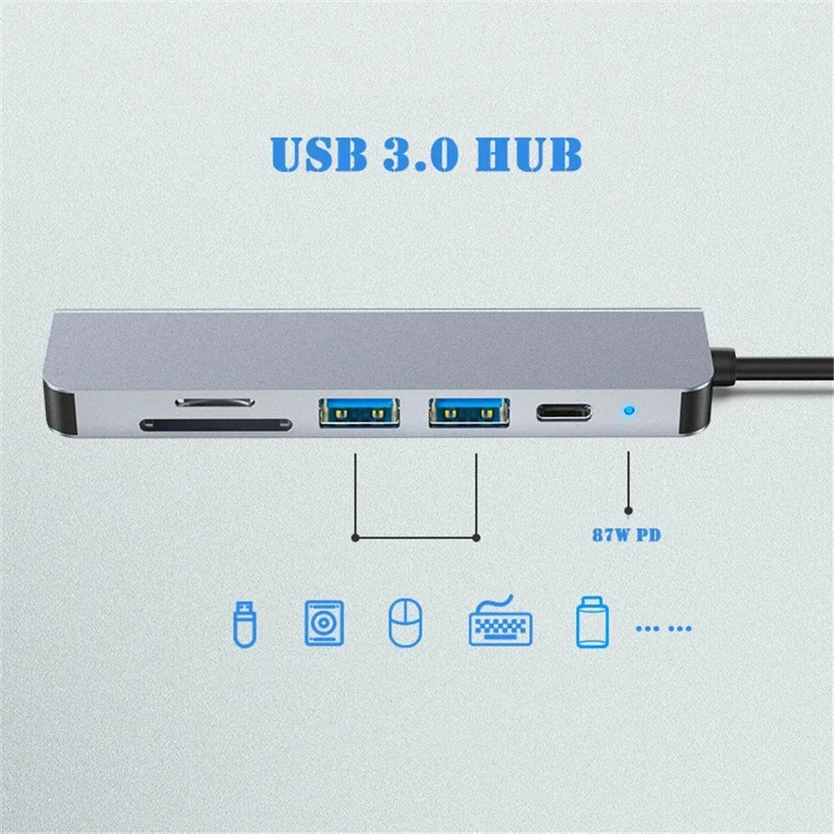 DOCK 6 EN 1 USB 3.0 HDMI-COMPATIBLE HUB USB-C TYPE C 3.0 SPLITTER