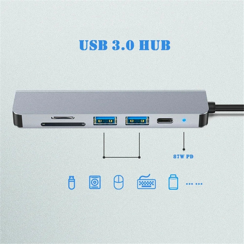 DOCK 6 EN 1 USB 3.0 HDMI-COMPATIBLE HUB USB-C TYPE C 3.0 SPLITTER