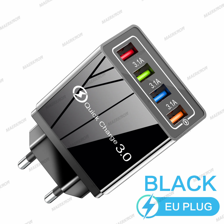 CHARGEUR MURAL 4 PORTS USB RAPIDE POUR TÉLÉPHONE – ADAPTATEUR D’ALIMENTATION