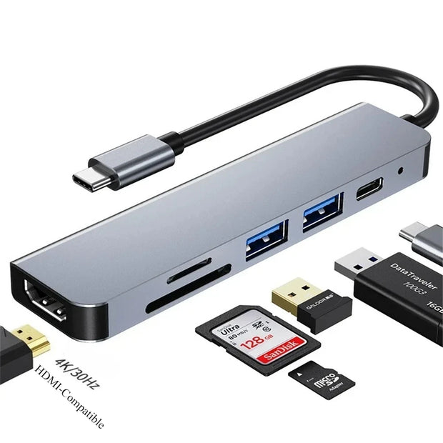 DOCK 6 EN 1 USB 3.0 HDMI-COMPATIBLE HUB USB-C TYPE C 3.0 SPLITTER