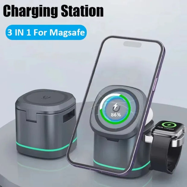 SUPPORT DE CHARGE SANS FIL MAGNÉTIQUE 3 EN 1 POUR MAGSAFE STATION DE CHARGE RAPIDE