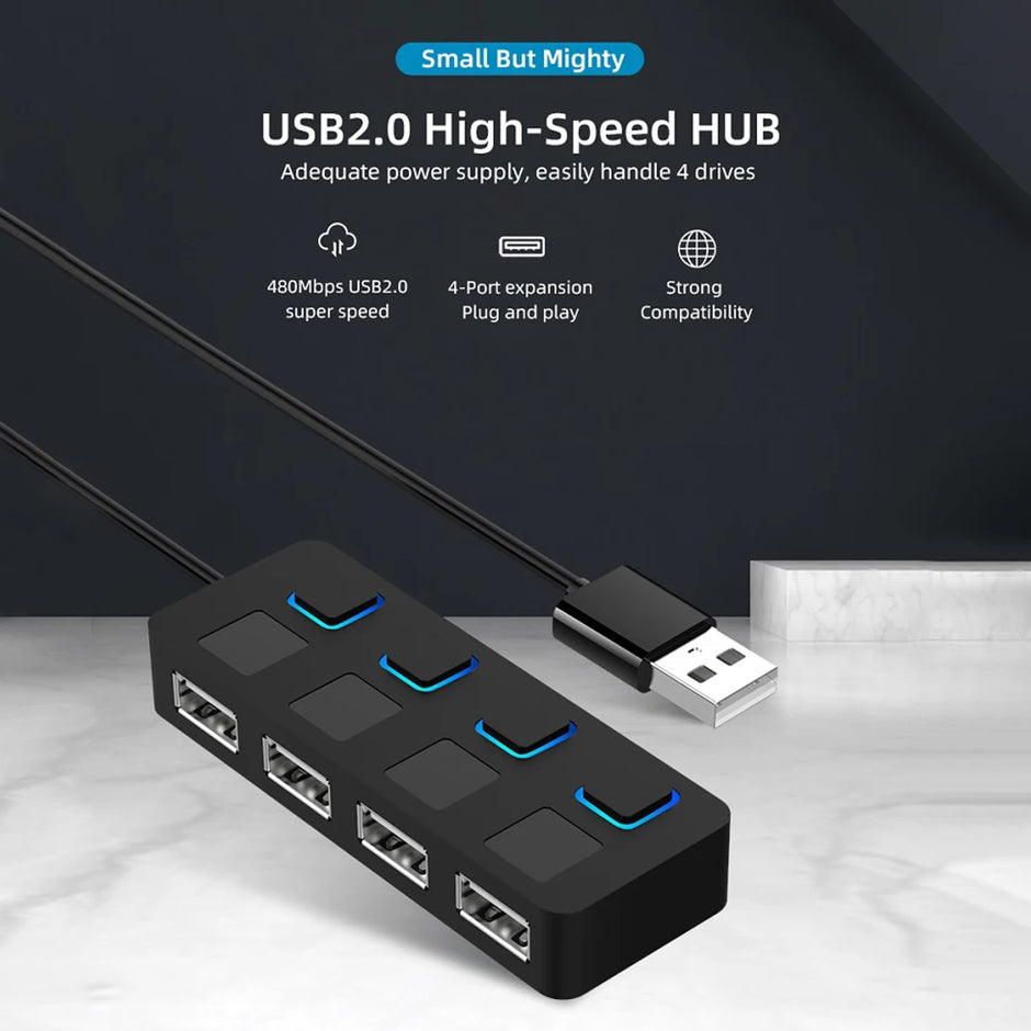 HUB USB 2.0 MULTI-USB RÉPARTITEUR 4 PORTS EXTENSEUR POUR CLÉS USB POUR ORDINATEUR PORTABLE ET PC