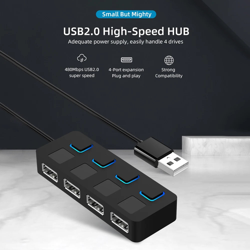 HUB USB 2.0 MULTI-USB RÉPARTITEUR 4 PORTS EXTENSEUR POUR CLÉS USB POUR ORDINATEUR PORTABLE ET PC
