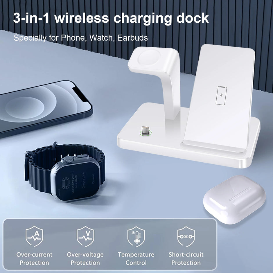 SUPPORT DE CHARGEUR SANS FIL 3 EN 1 STATION DE CHARGE RAPIDE