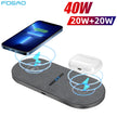 STATION DE CHARGE SANS FIL 2 EN 1 40W TAPIS DE CHARGE RAPIDE DOUBLE