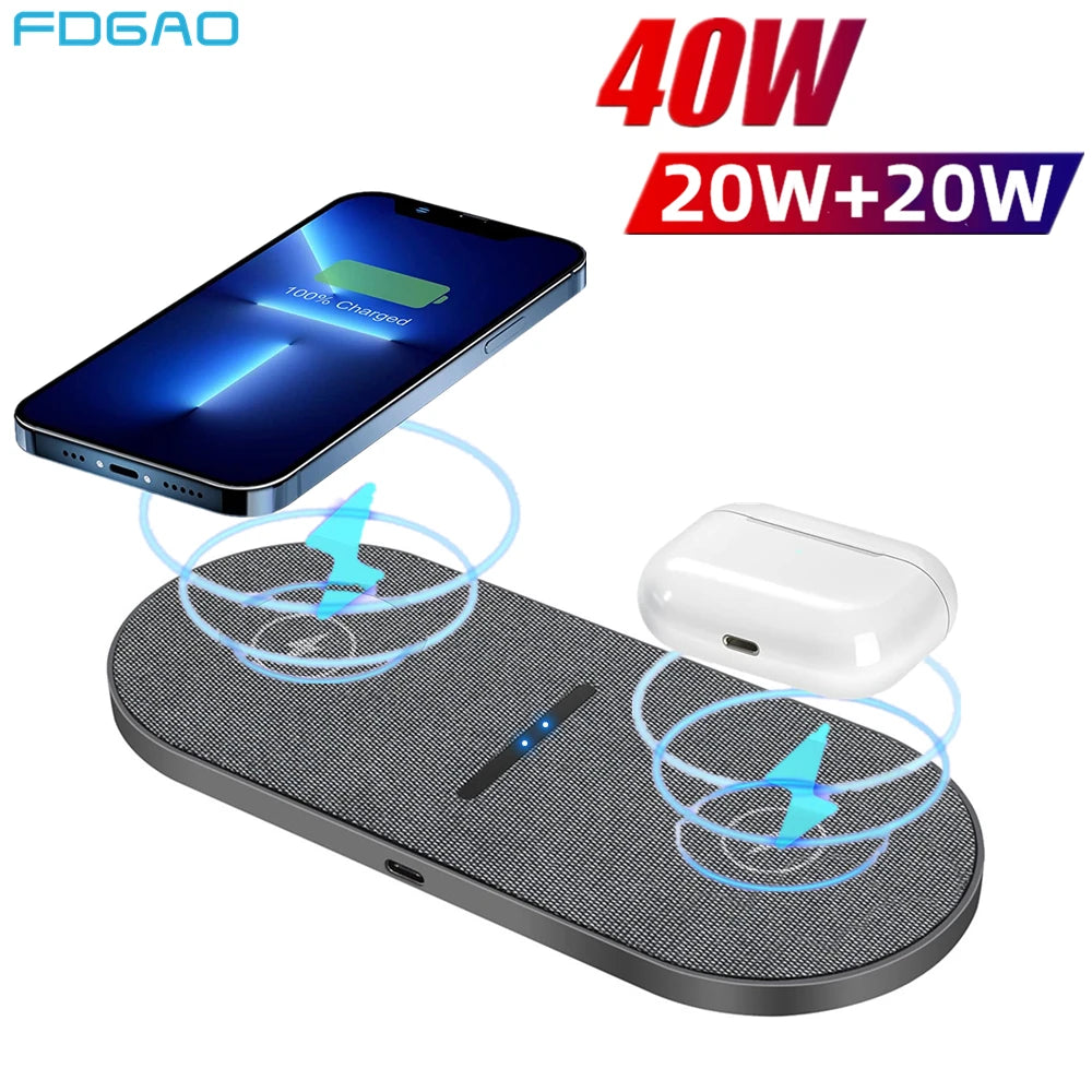 STATION DE CHARGE SANS FIL 2 EN 1 40W TAPIS DE CHARGE RAPIDE DOUBLE