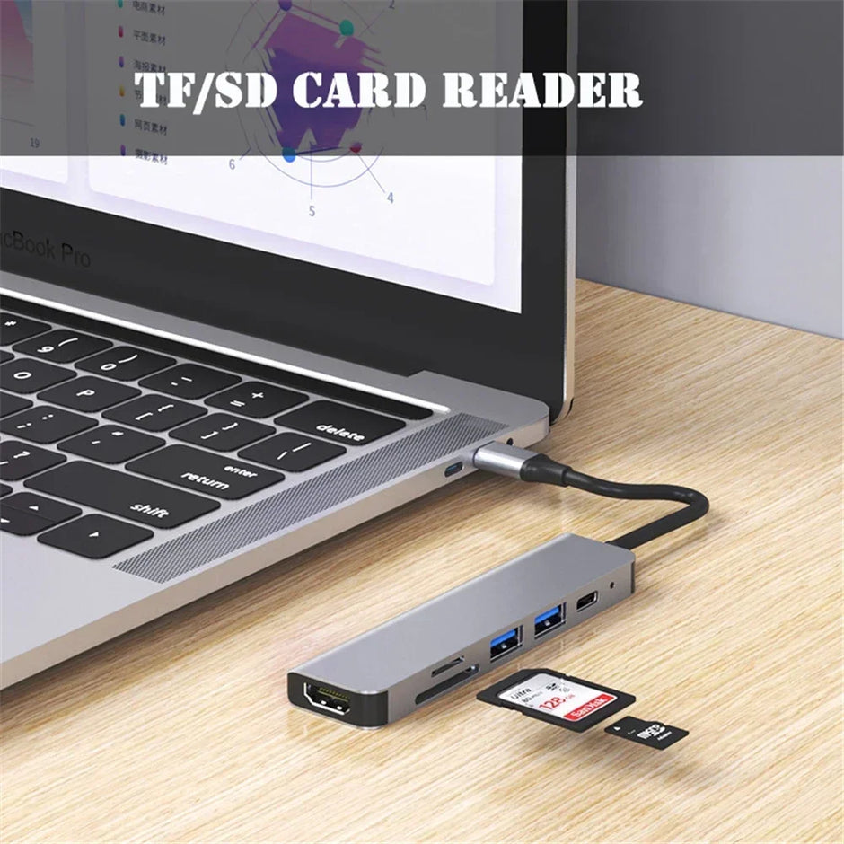 DOCK 6 EN 1 USB 3.0 HDMI-COMPATIBLE HUB USB-C TYPE C 3.0 SPLITTER