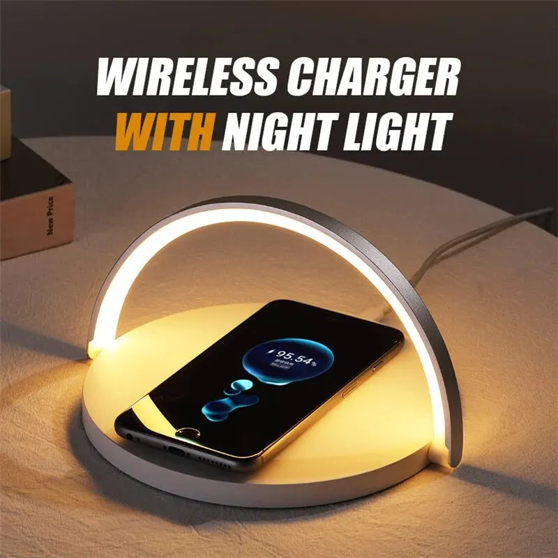 STATION DE CHARGE SANS FIL MULTIFONCTION AVEC SUPPORT TAPIS LAMPE DE BUREAU LED LAMPE DE NUIT TACTILE 10W CHARGE RAPIDE