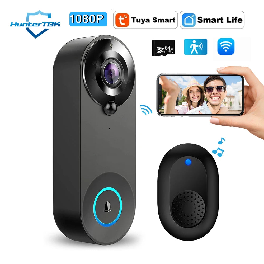 CAMÉRA DE SONNETTE VIDÉO SANS FIL 1080P SÉCURITÉ INTELLIGENTE POUR MAISON DÉTECTION DE MOUVEMENT VISION NOCTURNE INTERPHONE SONNETTE
