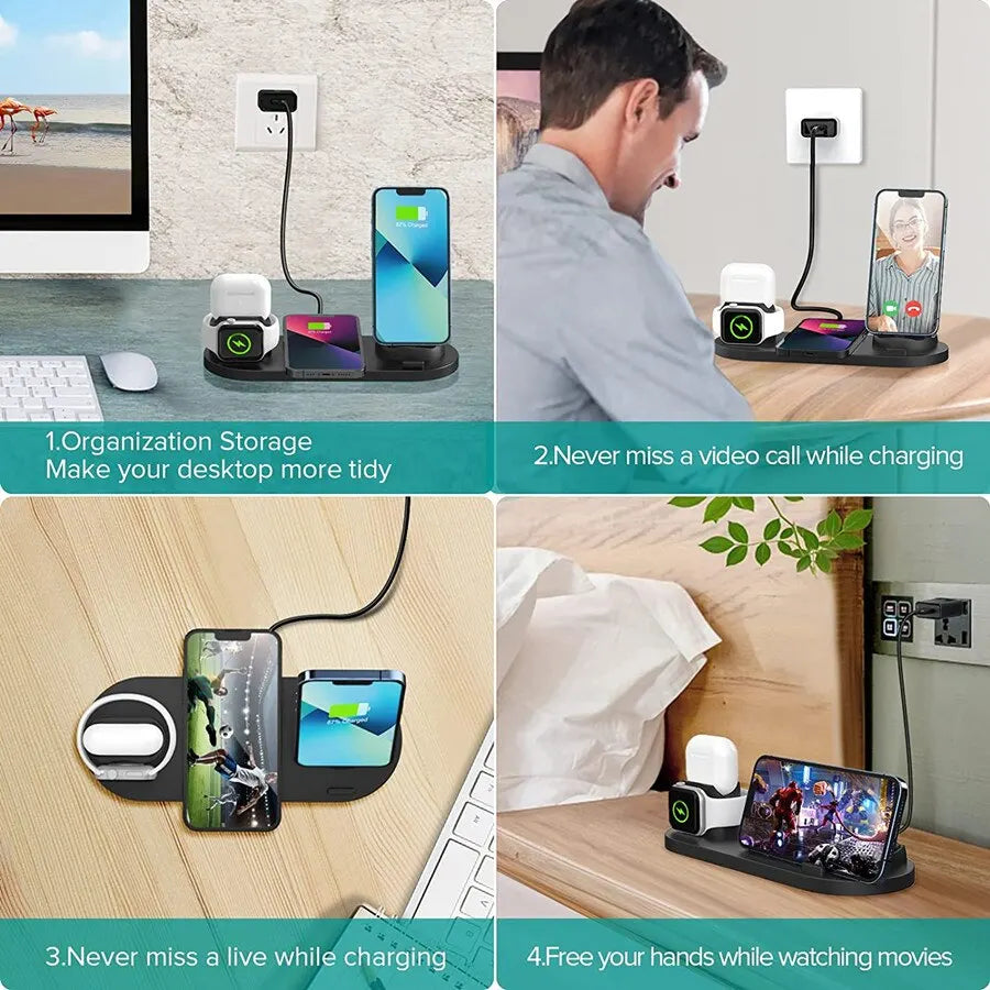SUPPORT DE CHARGE SANS FIL 6 EN 1 STATION DE CHARGE RAPIDE