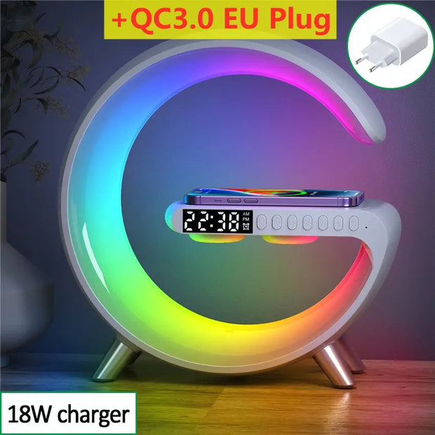 SUPPORT DE CHARGEUR SANS FIL MULTIFONCTION RÉVEIL HAUT-PARLEUR LUMIÈRE RGB AVEC APPLICATION STATION DE CHARGE RAPIDE