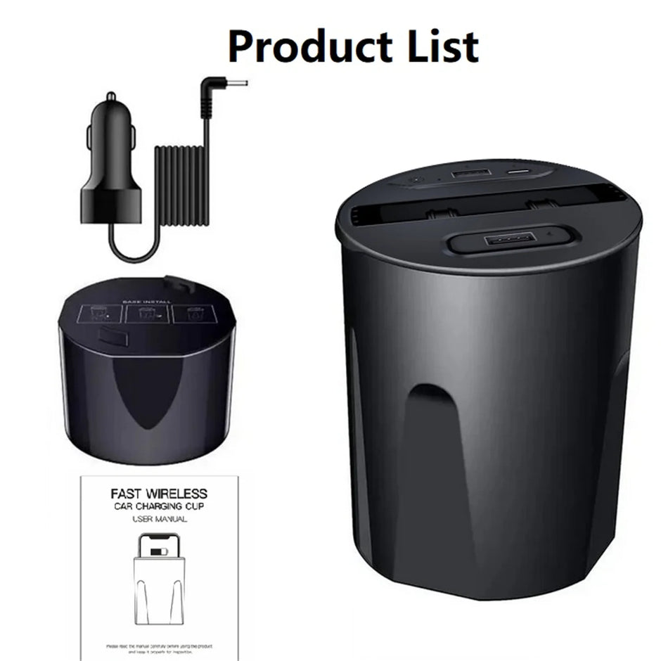 CHARGEUR SANS FIL POUR TÉLÉPHONE PORTABLE AVEC PORTE-GOBELET – ACCESSOIRE DE VOITURE DC12V 5A
