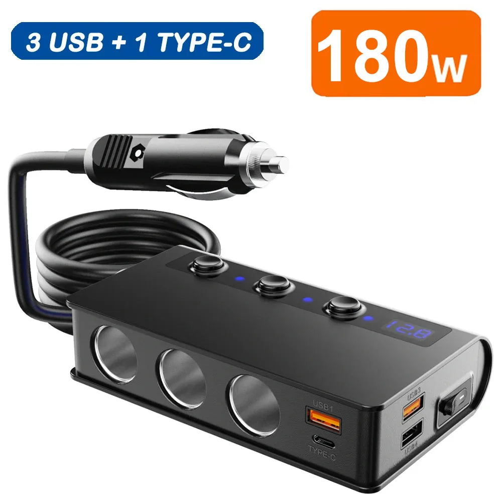 ADAPTATEUR CHARGE RAPIDE VOITURE 9 EN 1 AVEC 3 PRISES PD INDÉPENDANTES ET RÉPARTITEUR D’ALLUME-CIGARE