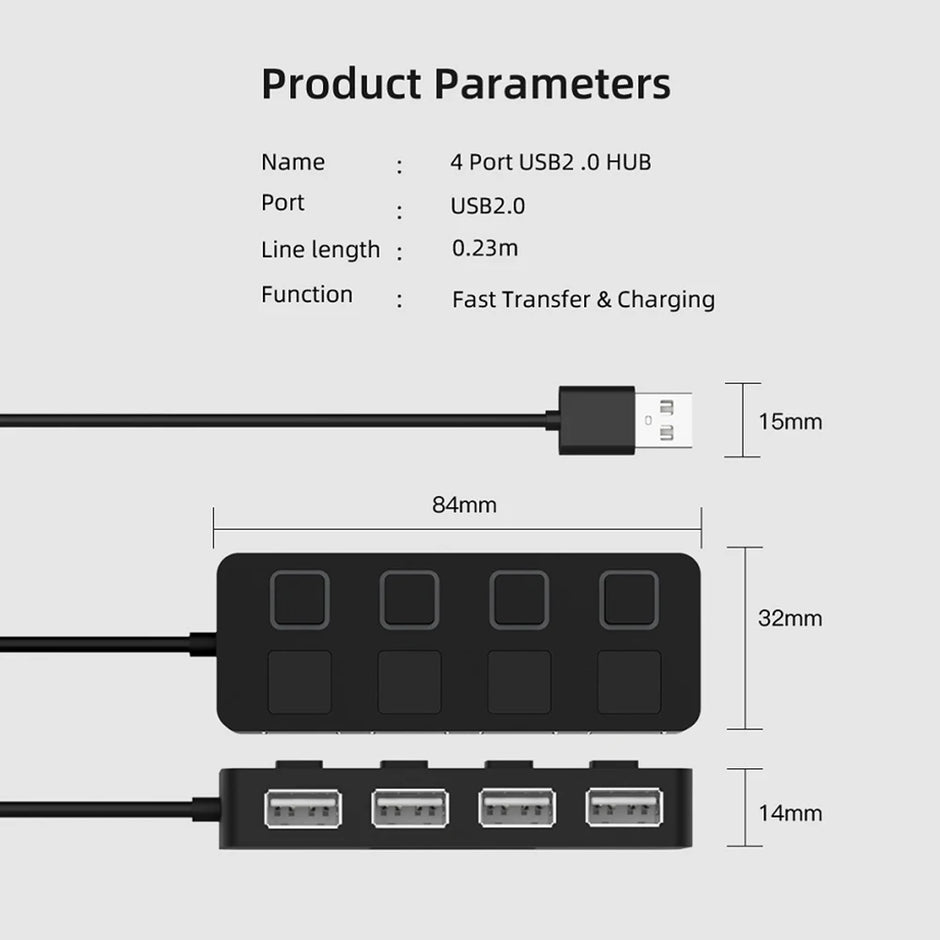 HUB USB 2.0 MULTI-USB RÉPARTITEUR 4 PORTS EXTENSEUR POUR CLÉS USB POUR ORDINATEUR PORTABLE ET PC