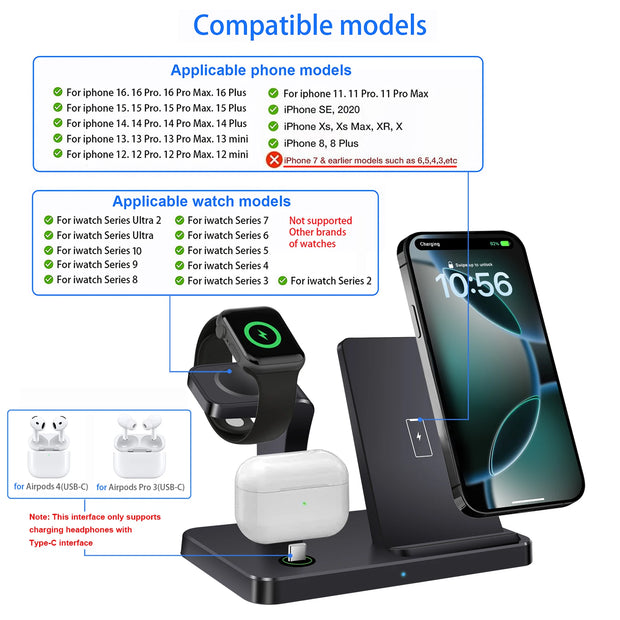 SUPPORT DE CHARGEUR SANS FIL 3 EN 1 STATION DE CHARGE RAPIDE