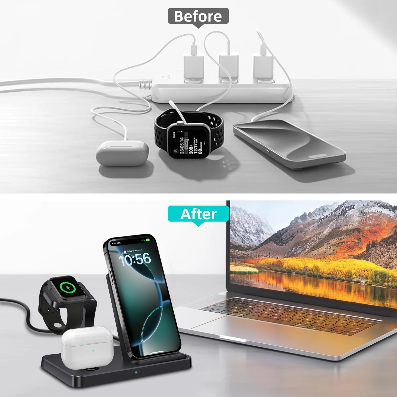 SUPPORT DE CHARGEUR SANS FIL 3 EN 1 STATION DE CHARGE RAPIDE