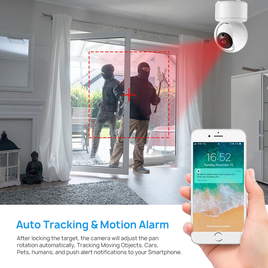 CAMÉRA DE SÉCURITÉ DOMESTIQUE WIFI 3MP 2K MINI CAMÉRA IP PTZ SUIVI AUTOMATIQUE AUDIO BIDIRECTIONNEL DÉTECTION DE MOUVEMENT