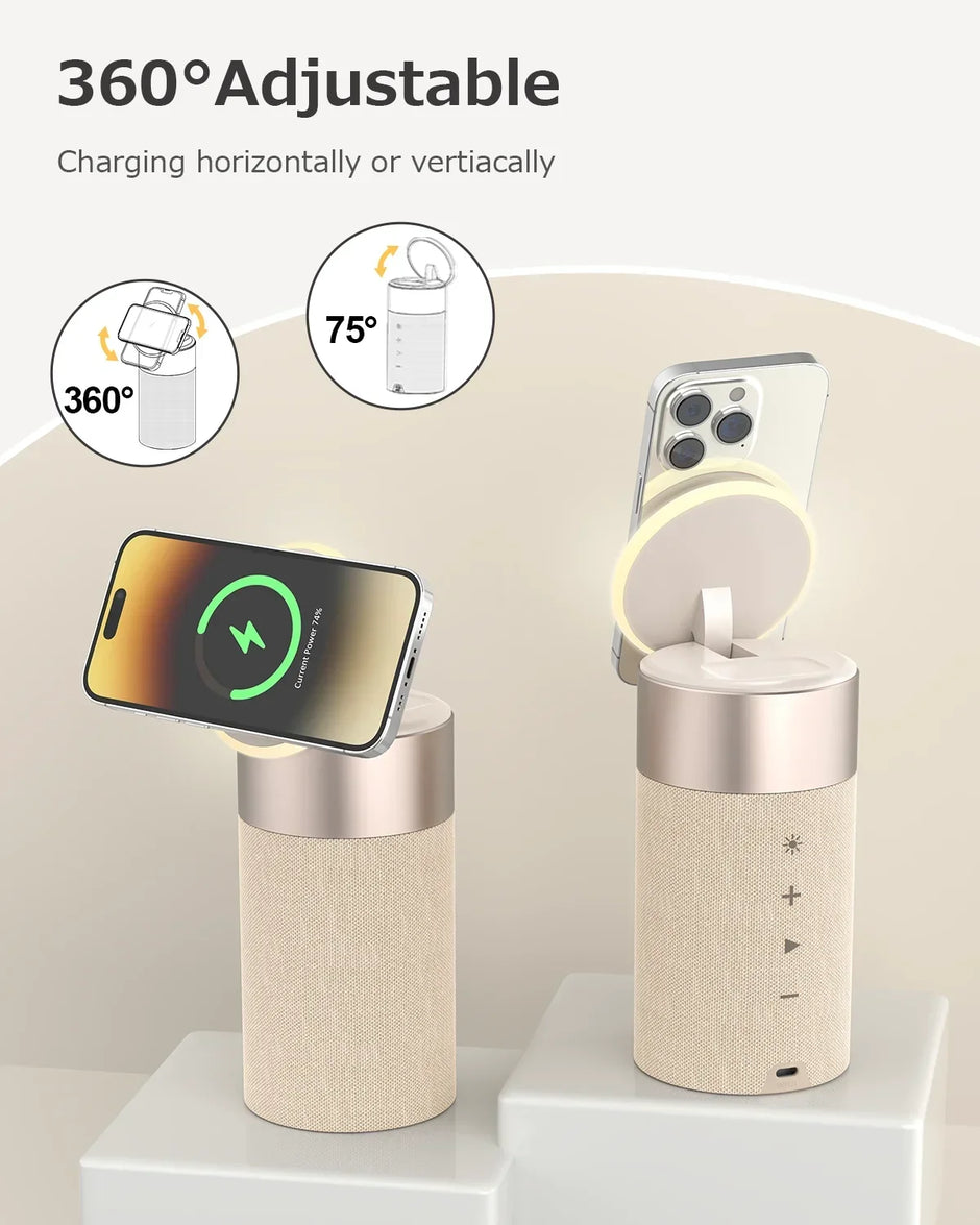 CHARGEUR SANS FIL MULTIFONCTION MAGNÉTIQUE AVEC HAUT-PARLEUR BLUETOOTH ET RÉVEIL