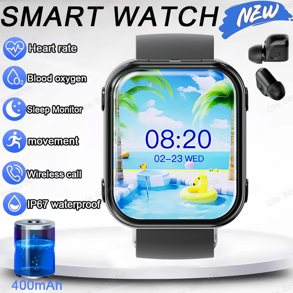MONTRE CONNECTÉE 2 EN 1 AVEC ÉCOUTEURS BLUETOOTH ET SURVEILLANCE DE LA SANTÉ