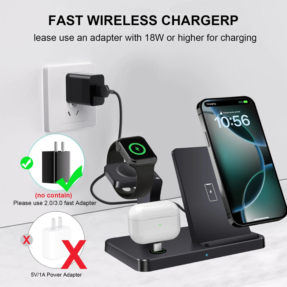 SUPPORT DE CHARGEUR SANS FIL 3 EN 1 STATION DE CHARGE RAPIDE