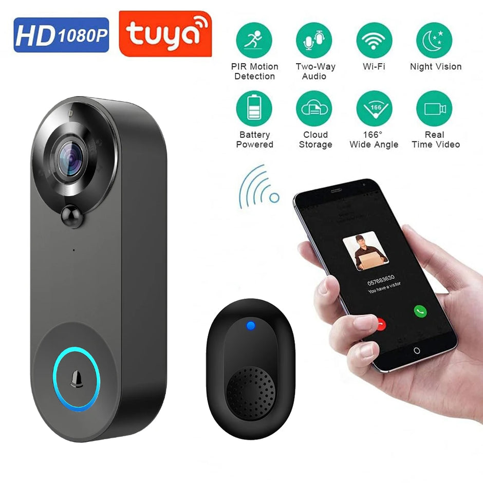 CAMÉRA DE SONNETTE VIDÉO SANS FIL 1080P SÉCURITÉ INTELLIGENTE POUR MAISON DÉTECTION DE MOUVEMENT VISION NOCTURNE INTERPHONE SONNETTE