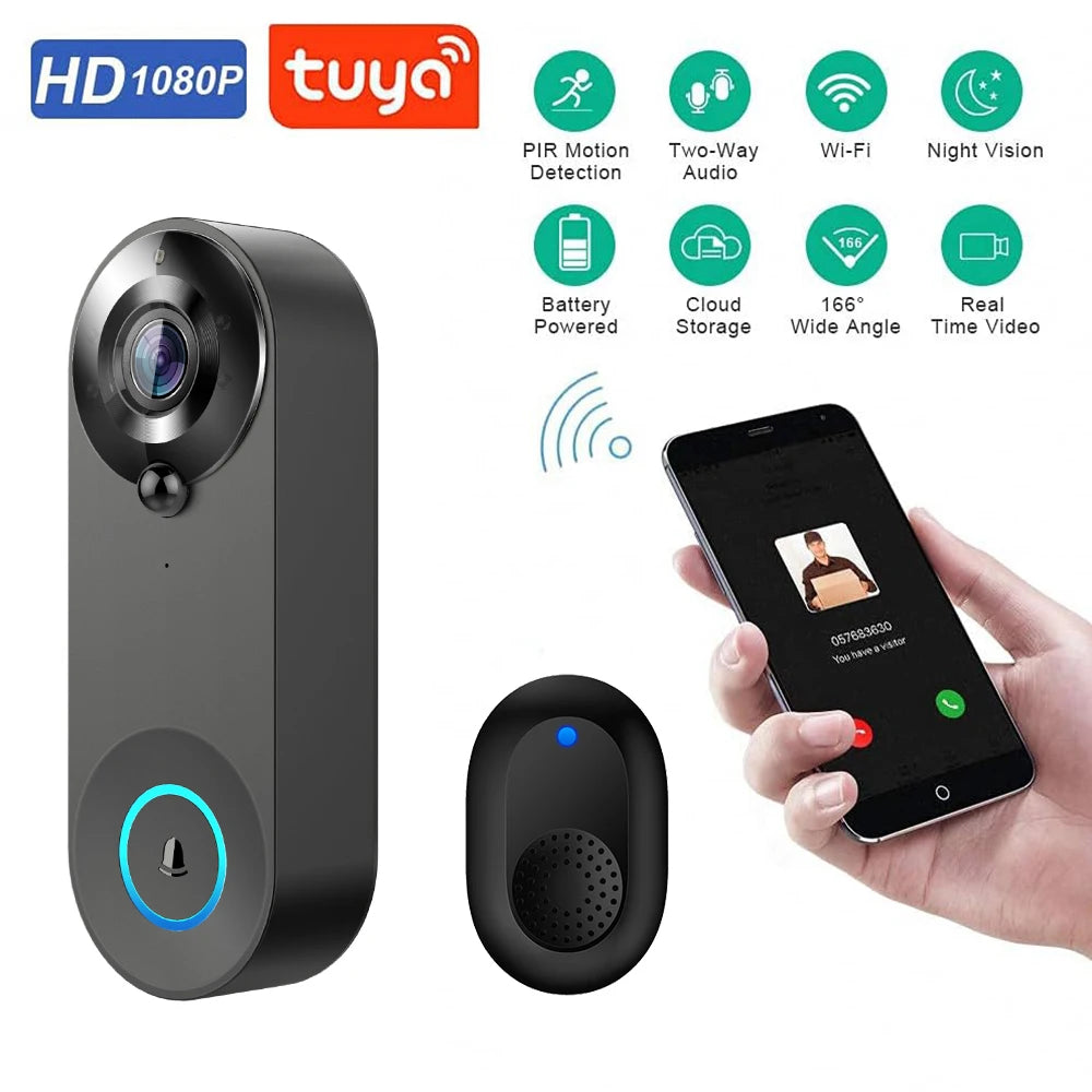 CAMÉRA DE SONNETTE VIDÉO SANS FIL 1080P SÉCURITÉ INTELLIGENTE POUR MAISON DÉTECTION DE MOUVEMENT VISION NOCTURNE INTERPHONE SONNETTE