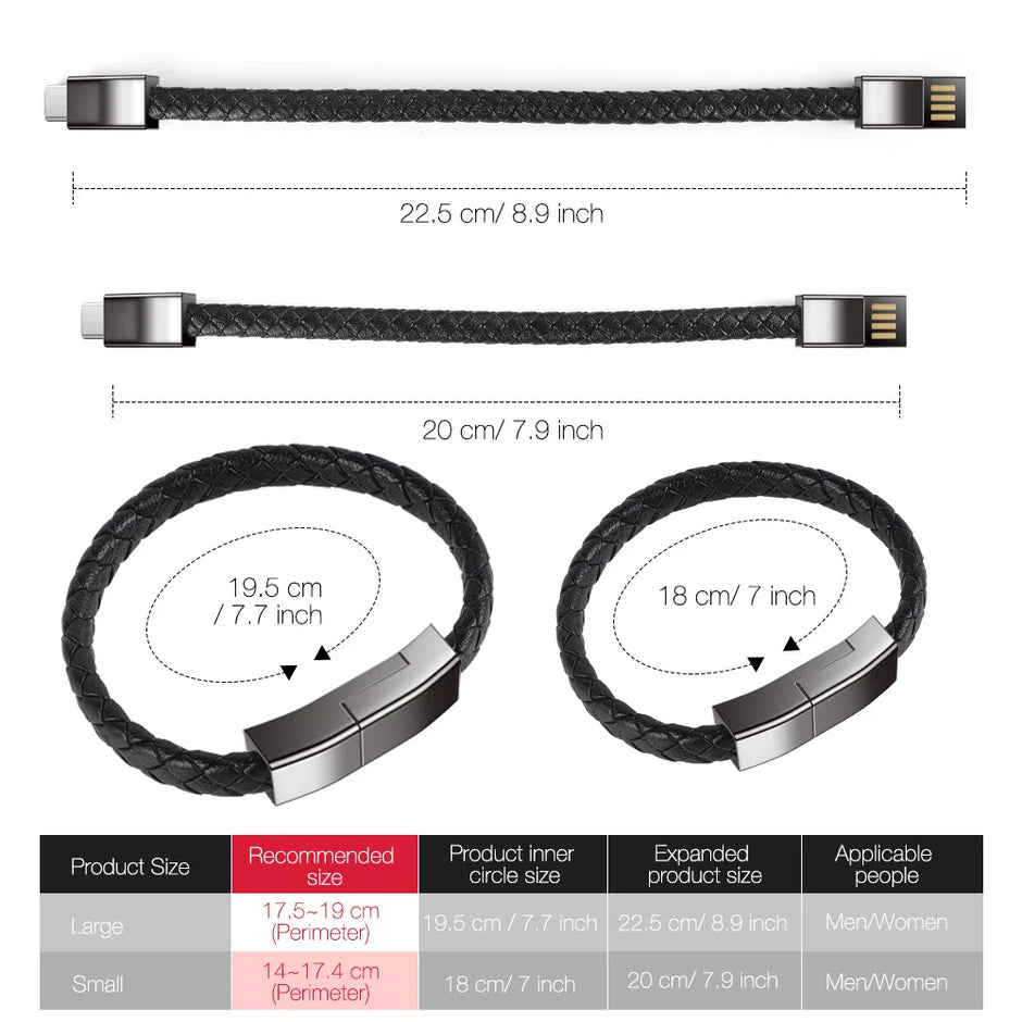 BRACELET PORTABLE CÂBLE DE CHARGE RAPIDE USB MICRO TYPE-C LIGNE DE DONNÉES