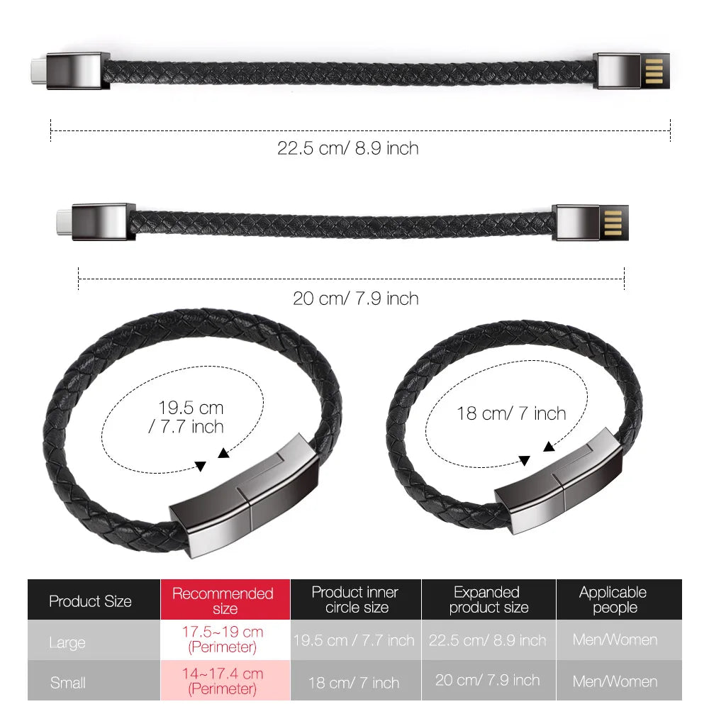 BRACELET PORTABLE CÂBLE DE CHARGE RAPIDE USB MICRO TYPE-C LIGNE DE DONNÉES