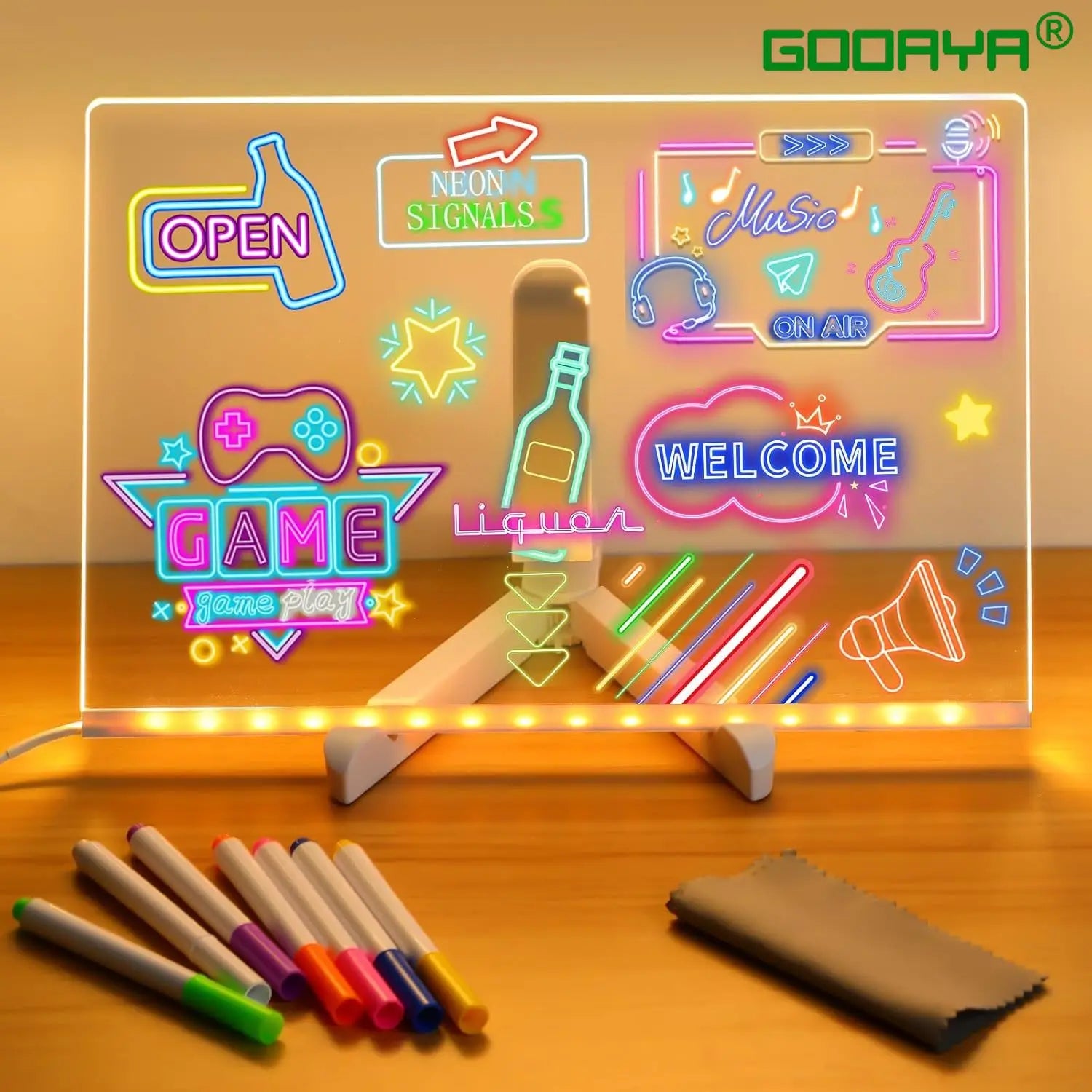 TABLEAU LUMINEUX LED POUR ENFANTS AVEC VEILLEUSE ET STYLOS COLORÉS 7 COULEURS EN ACRYLIQUE DIY