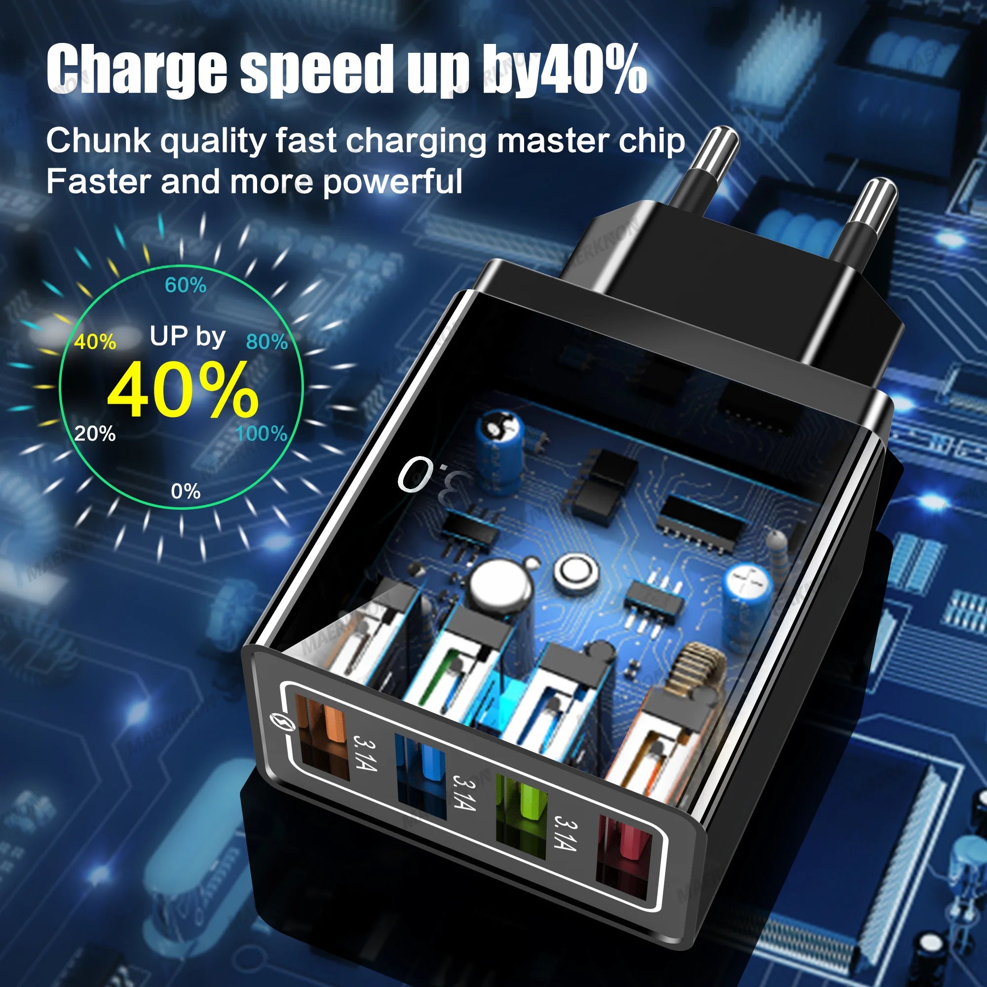 CHARGEUR MURAL 4 PORTS USB RAPIDE POUR TÉLÉPHONE – ADAPTATEUR D’ALIMENTATION