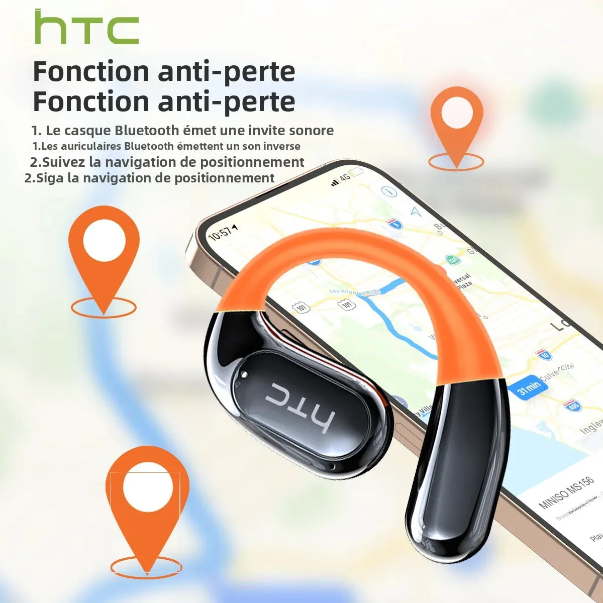 ÉCOUTEURS BLUETOOTH AVEC CROCHET D’OREILLE ET TRADUCTEUR VOCAL IA SANS FIL