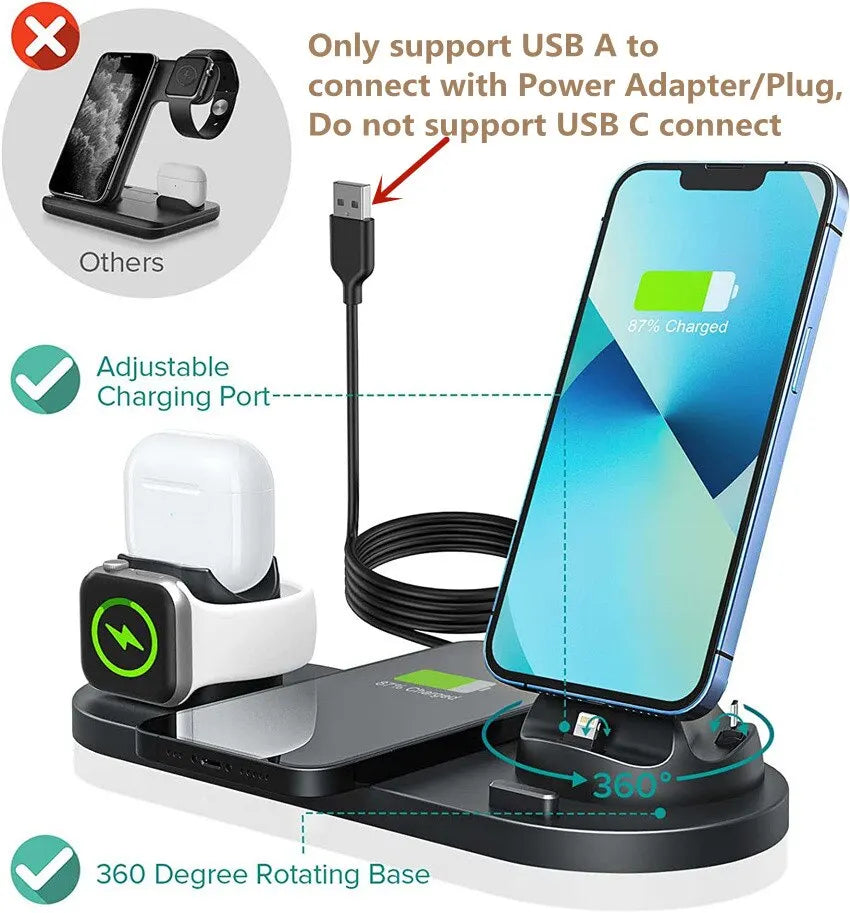 SUPPORT DE CHARGE SANS FIL 6 EN 1 STATION DE CHARGE RAPIDE
