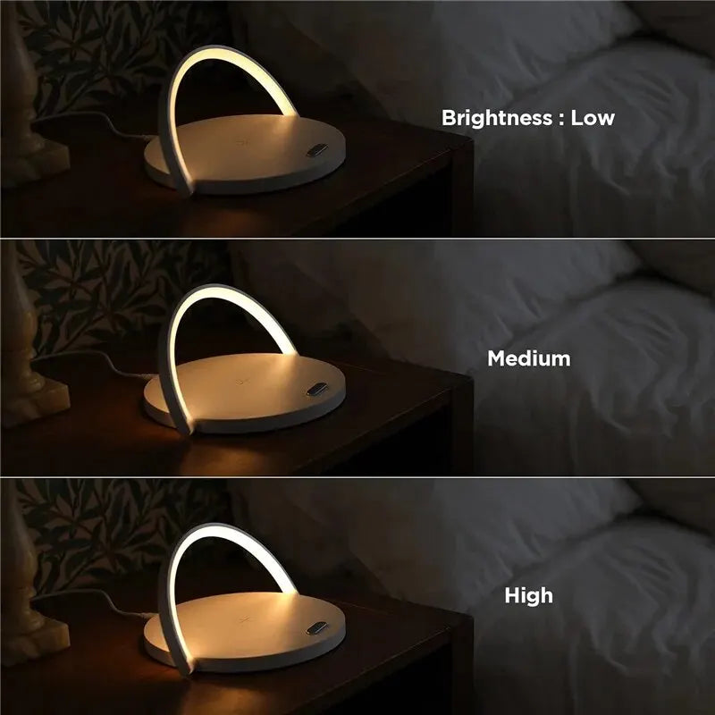STATION DE CHARGE SANS FIL MULTIFONCTION AVEC SUPPORT TAPIS LAMPE DE BUREAU LED LAMPE DE NUIT TACTILE 10W CHARGE RAPIDE