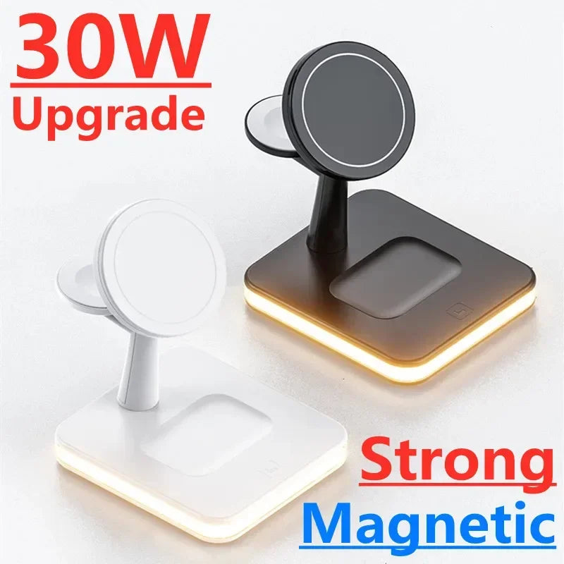 SUPPORT DE CHARGEURS RAPIDES SANS FIL MAGNÉTIQUES 30W 3 EN 1