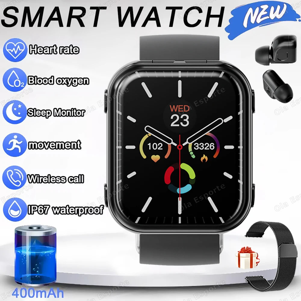 MONTRE CONNECTÉE 2 EN 1 AVEC ÉCOUTEURS BLUETOOTH ET SURVEILLANCE DE LA SANTÉ