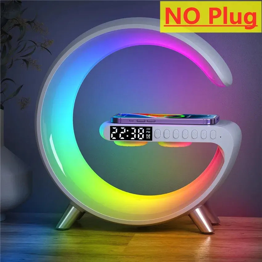 SUPPORT DE CHARGEUR SANS FIL MULTIFONCTION RÉVEIL HAUT-PARLEUR LUMIÈRE RGB AVEC APPLICATION STATION DE CHARGE RAPIDE