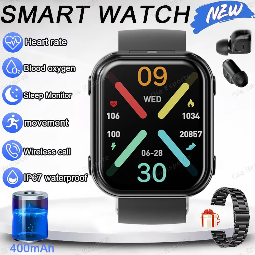 MONTRE CONNECTÉE 2 EN 1 AVEC ÉCOUTEURS BLUETOOTH ET SURVEILLANCE DE LA SANTÉ