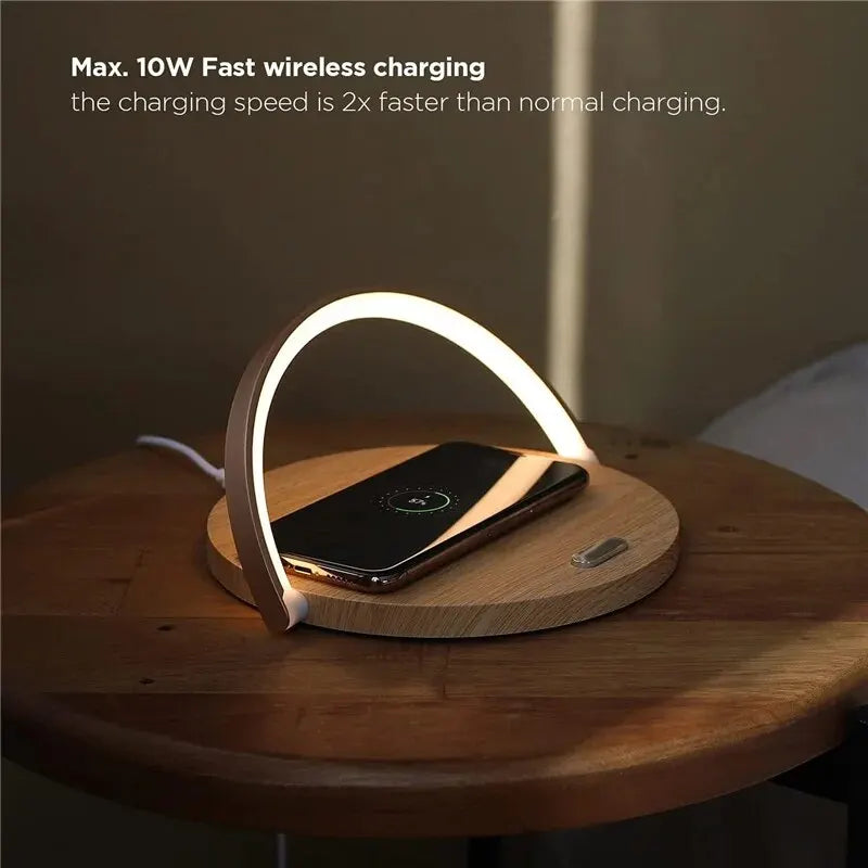 STATION DE CHARGE SANS FIL MULTIFONCTION AVEC SUPPORT TAPIS LAMPE DE BUREAU LED LAMPE DE NUIT TACTILE 10W CHARGE RAPIDE