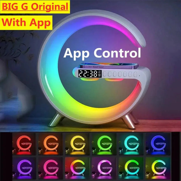 SUPPORT DE CHARGEUR SANS FIL MULTIFONCTION RÉVEIL HAUT-PARLEUR LUMIÈRE RGB AVEC APPLICATION STATION DE CHARGE RAPIDE