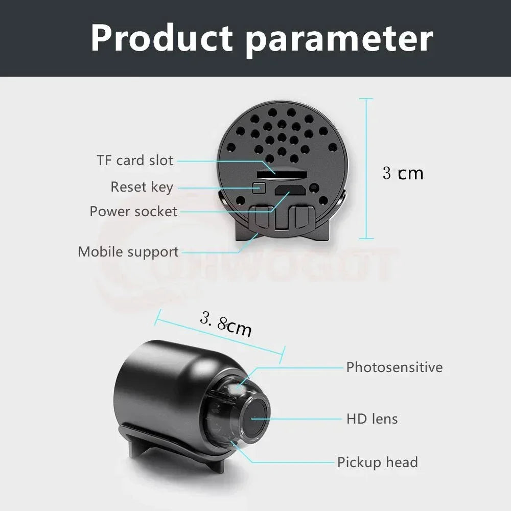 CAMÉRA MINI WIFI 1080P HD SÉCURITÉ INTÉRIEURE GRAND ANGLE PETITE CAMÉRA VISION NOCTURNE SURVEILLANCE MOUVEMENT MICROPHONE MONITEUR BÉBÉ