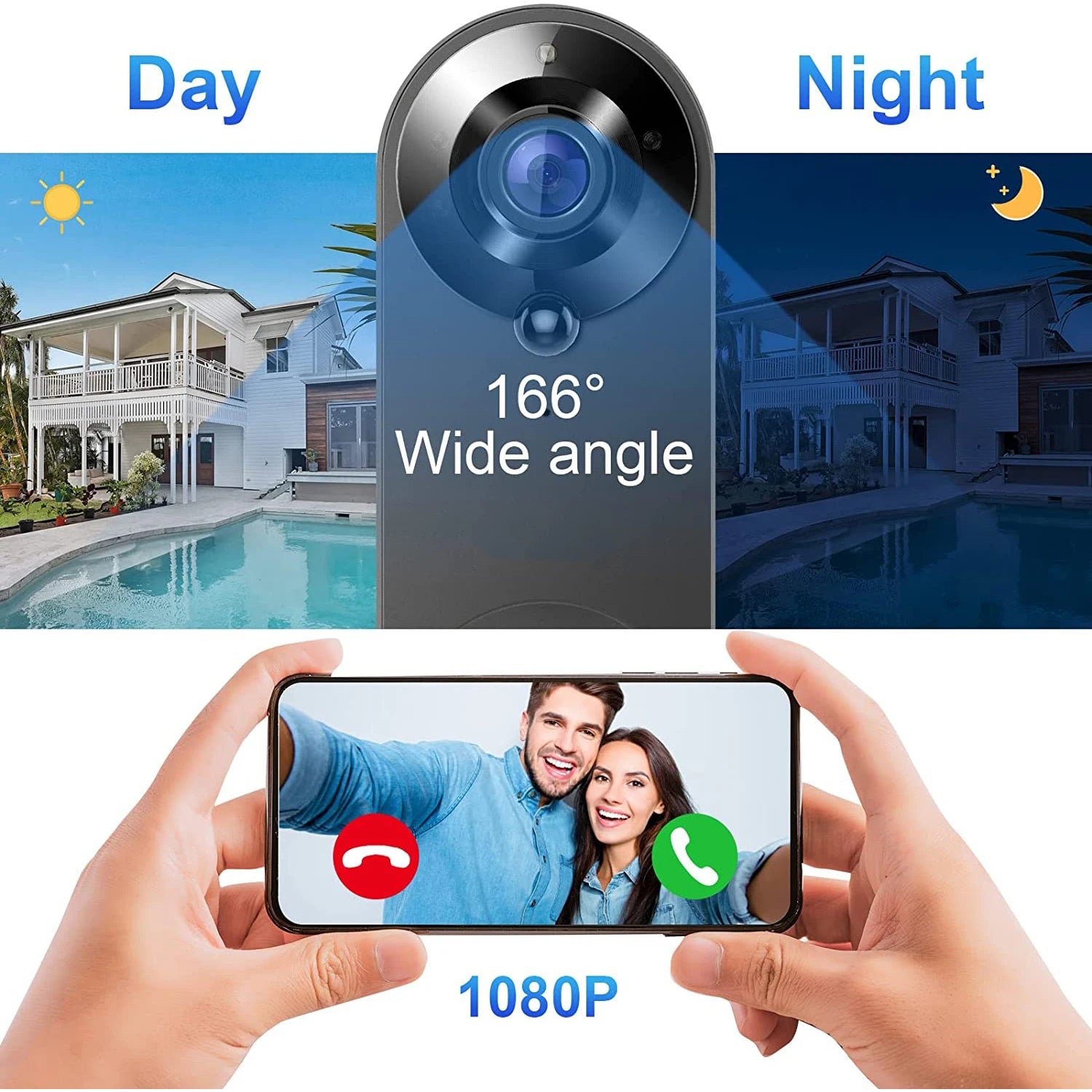 CAMÉRA DE SONNETTE VIDÉO SANS FIL 1080P SÉCURITÉ INTELLIGENTE POUR MAISON DÉTECTION DE MOUVEMENT VISION NOCTURNE INTERPHONE SONNETTE