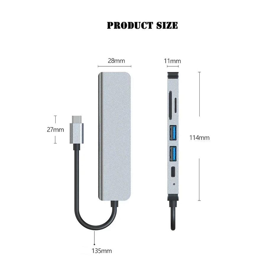 DOCK 6 EN 1 USB 3.0 HDMI-COMPATIBLE HUB USB-C TYPE C 3.0 SPLITTER