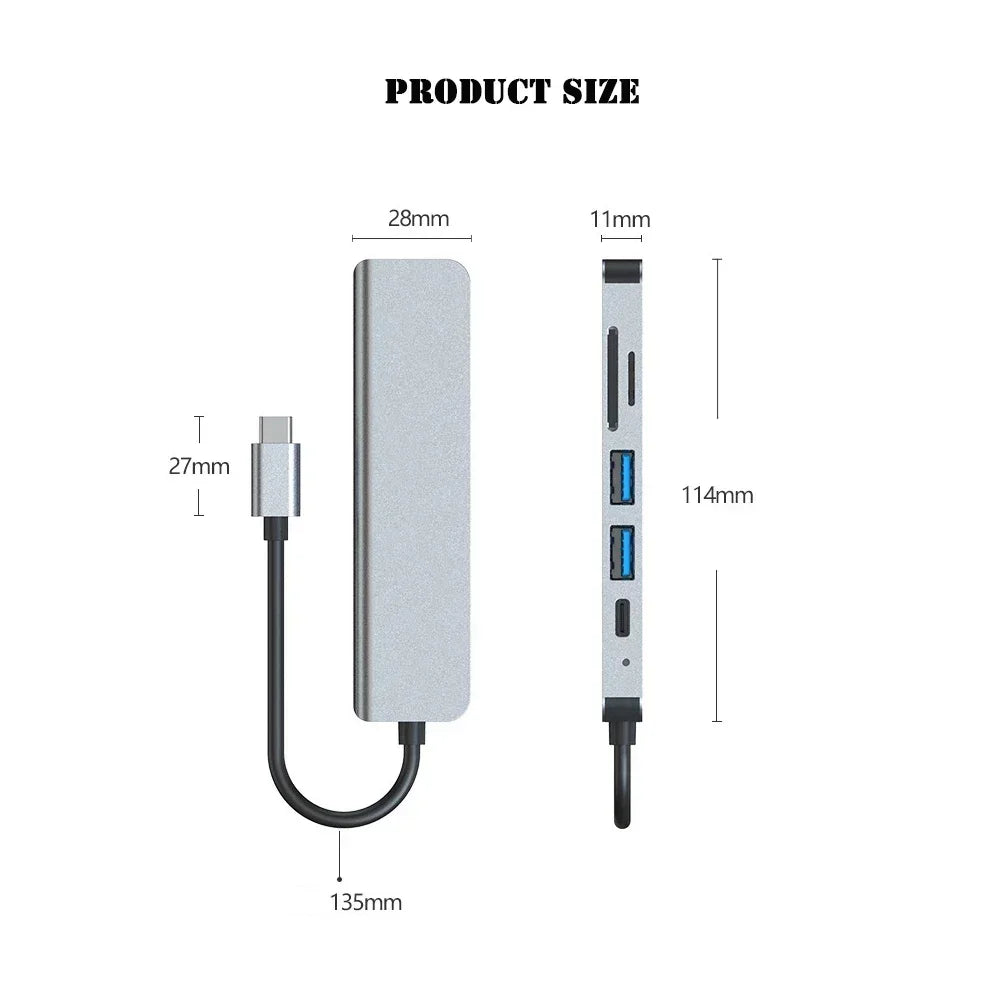 DOCK 6 EN 1 USB 3.0 HDMI-COMPATIBLE HUB USB-C TYPE C 3.0 SPLITTER